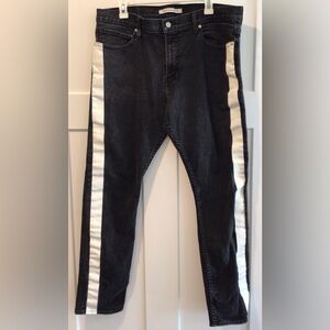 Calvin Klein Men’s Black Slim Jeans with White Side Stripe 36 W x 31 L HAS HOLE